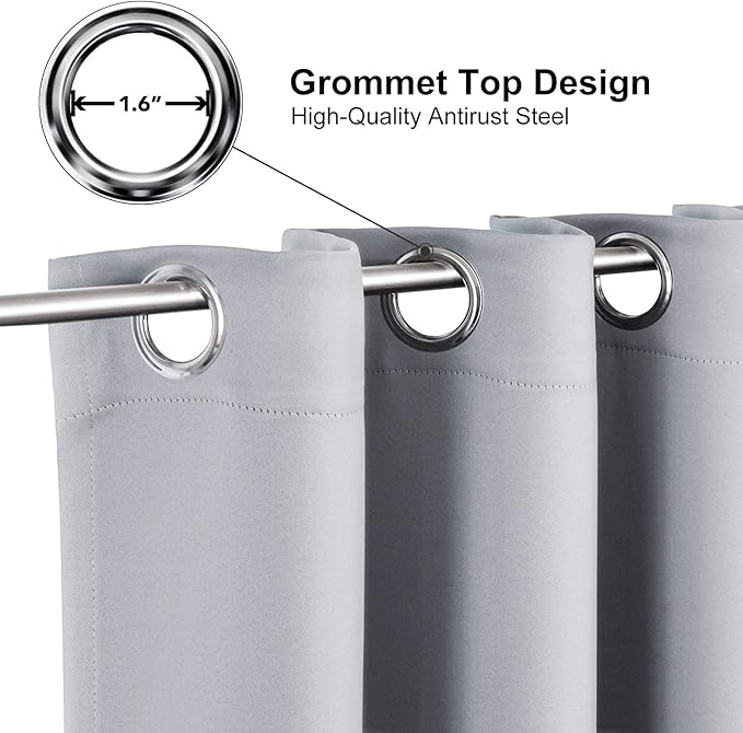 ChrisDowa Small Window Curtains for Kitchen and Bedroom - Grommet Short Thermal Insulated Room Darkening Curtains (2 Panels, Light Grey, 52 x 36 Inch) - Image 3