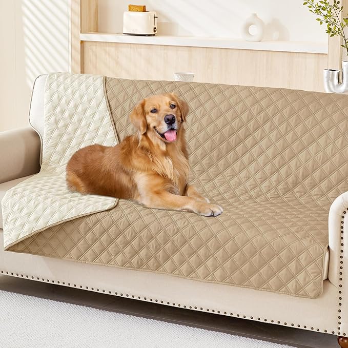 Smiry Waterproof Dog Bed Cover Pet Blanket, Soft Washable Dog Blanket for Furniture Bed Couch Sofa Reversible, Checkered (52"x82", Camel/Beige) by Smiry