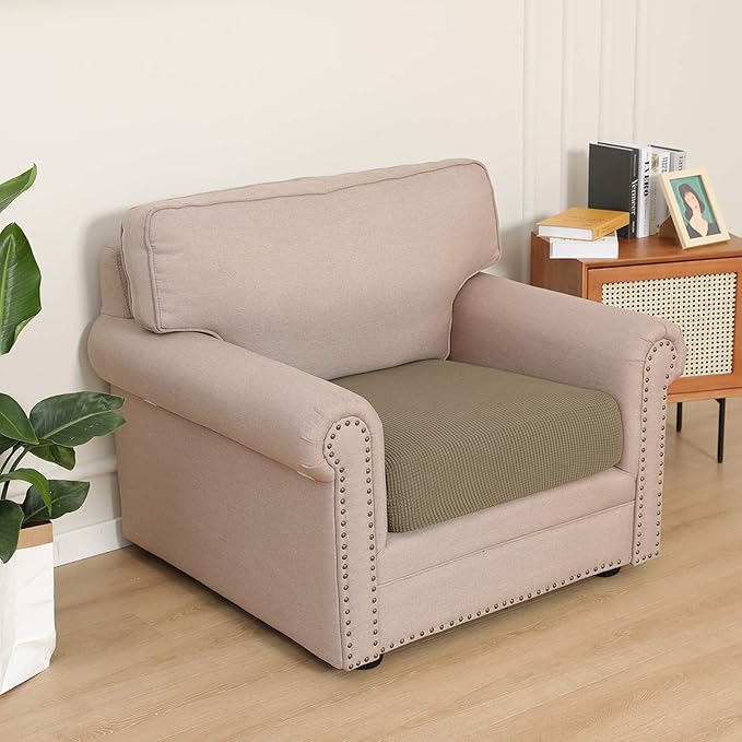 Easy-Going Stretch Chair Cushion Cover Sofa Cushion Furniture Protector Sofa Seat Sofa Slipcover Sofa Cover Soft Flexibility with Elastic Bottom(Chair Cushion, Tan) - Image 2