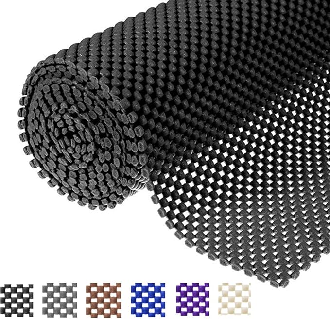 Shelf Liner Drawer Liner Non-Slip Mat Shelves Liners 12" X6.5’ Grid Pattern PVC Non-Adhesive Grip Liner Anti-Slip Mat for Kitchen Cabinets Wire Shelving Pantry Dresser Refrigerator (Black) by L7HWDP