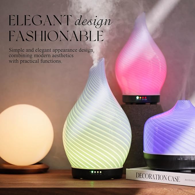 Porseme 280ml Essential Oil Diffuser Glass Color Changing Aroma Air Diffusers Aromatherapy Ultrasonic Cool Mist Humidifier 7 Running Hours Waterless Auto-Off for Sleeping, Yoga, Spa (Pure Purple) - Image 4
