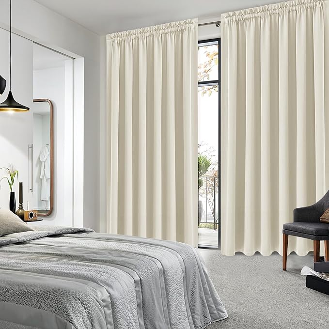 DWCN Blackout Curtains for Living Room Thermal Insulated, Energy Saving & Noise Reducing Bedroom Curtains, Light Beige, W 70x L 84 Inch, Set of 2 Rod Pocket Curtain Panels - Image 2
