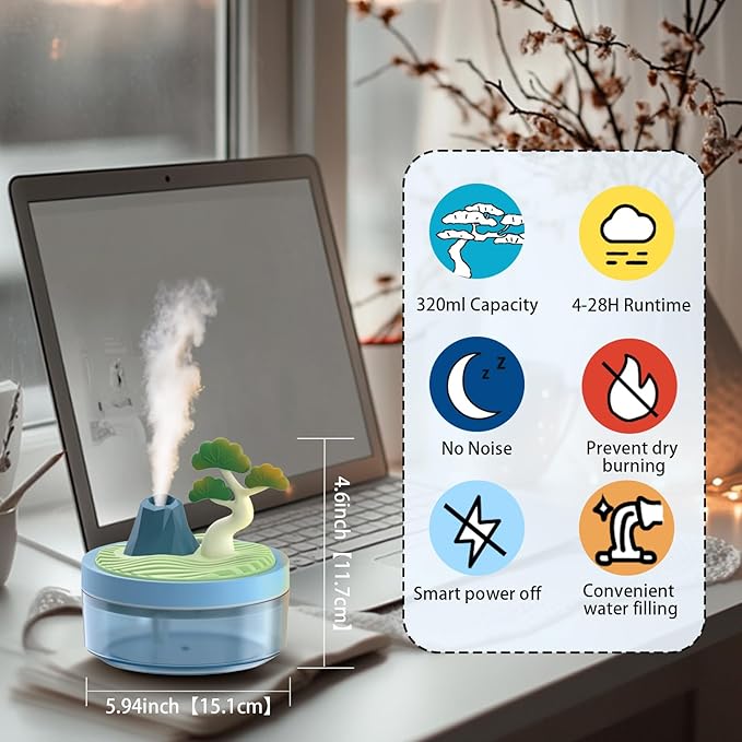 Cute Mini Humidifier 320mL Cool Mist Humidifie mute with 2 Mist Modes, for Home/Nursery/Office, Portable Mini Air Moisturizer,rechargeable mini humidifier(Blue) - Image 2