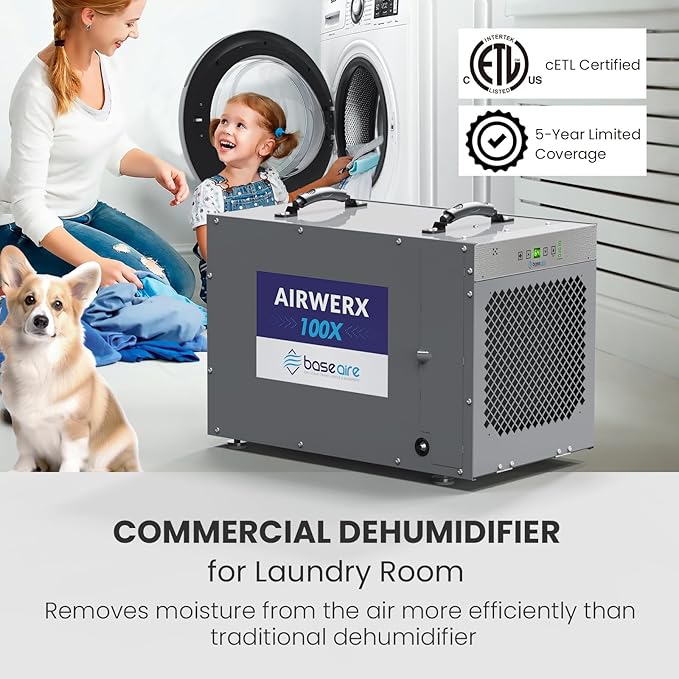 BaseAire 220 Pints Crawlspace Dehumidifiers with Pump and Drain Hose, Commercial Dehumidifier for Home,Garage and Basement, Large Capacity, Compact, Auto Defrost, Intelligent Control, Up to 2900 Sq Ft - Image 4