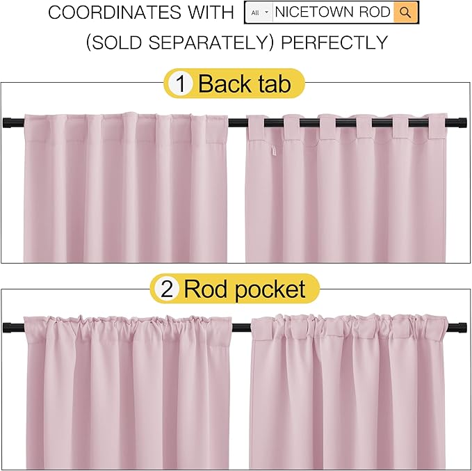 NICETOWN Bedroom Draperies Blackout Curtain Panels - (Lavender Pink/Baby Pink Color) 52 x 63 inches, Set of 2 Panels, Solid Room Darkening Blackout Drapes for Living Room - Image 4