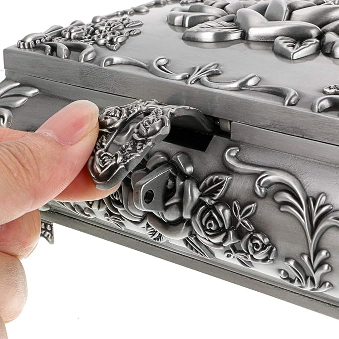 Hipiwe Vintage Metal Jewelry Box Small Trinket Jewelry Storage box For Rings Earrings Necklace Treasure Chest Organizer Antique jewelry Keepsake gift Box Case for Women (Large) - Image 6