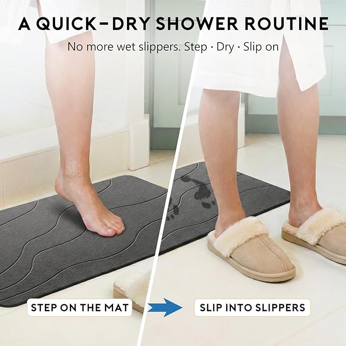 Stone Bath Mat for Shower Exit, Quick-Dry Diatomaceous Earth Bath Mat, New Apartment Essential & Housewarming Gift, 23.5" x 15.5" Dark Gray-Wave - Image 4