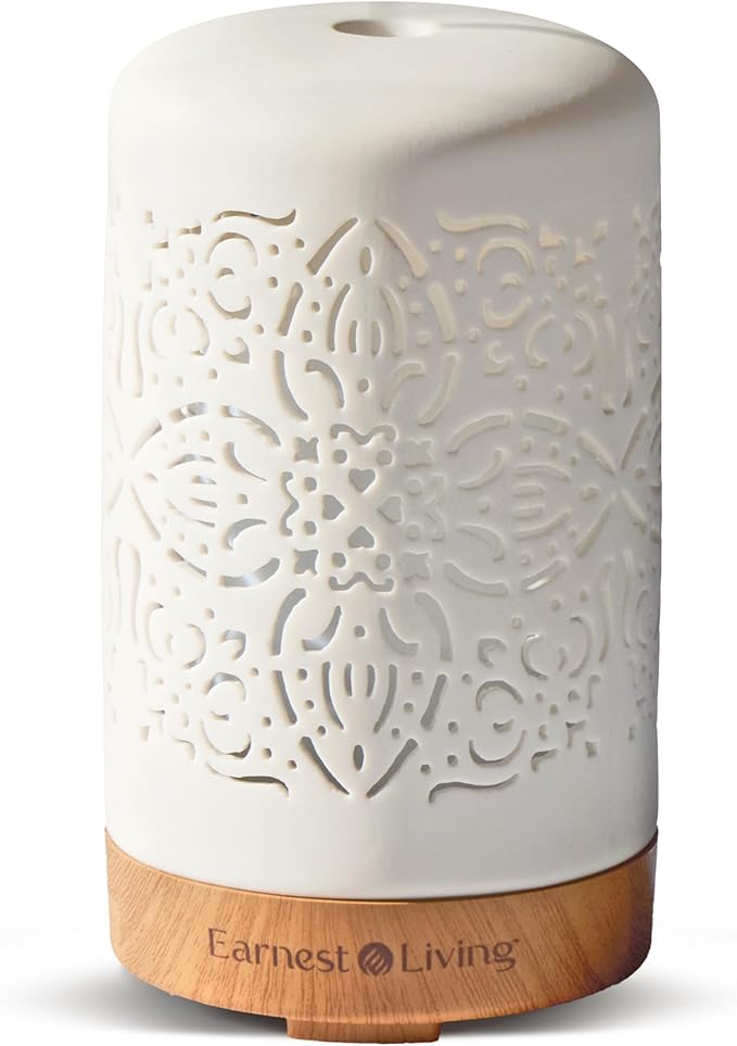 Earnest Living Essential Oil Diffuser White Ceramic Diffuser 100 ml Timers Night Lights and Auto Off Function Home Office Humidifier Aromatherapy Diffusers for Essential Oils by EarnestLiving