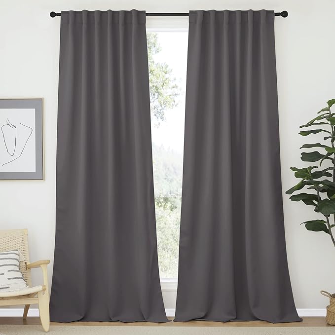 NICETOWN Blackout Curtains Shades Window Drapes - (Grey Color) W52 x L90, Double Panels, Blackout Draperies Window Treatment for Living Room by NICETOWN