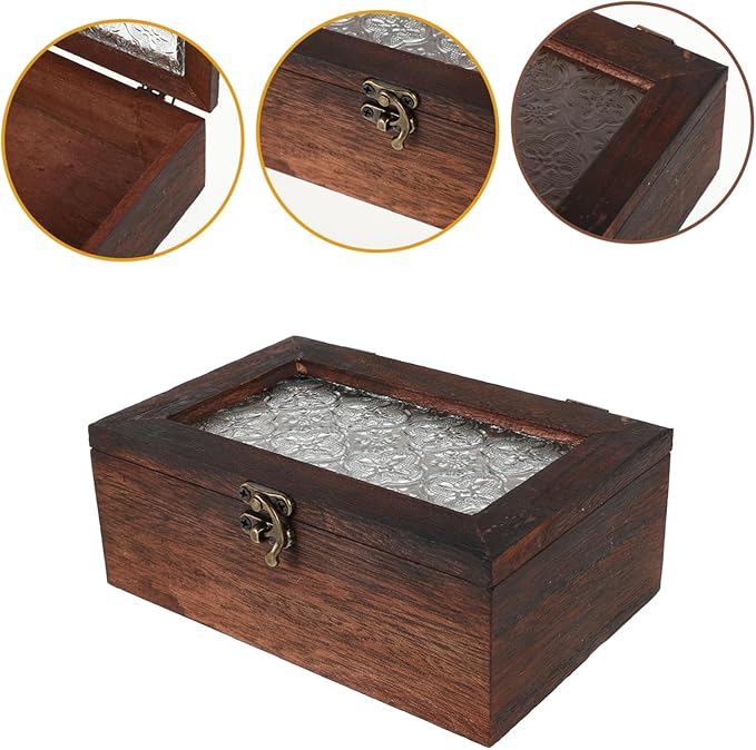 Vintage Begonia Flower Glass Top Wooden Storage Box Multifunctional Jewelry Organizer with Metal Clasp Decorative Keepsake Case for Dried Fruits Cosmetics and Documents - Image 9