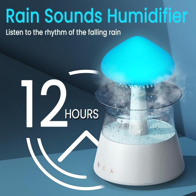 Diffuserlove Cloud Humidifier Rain Water Drip Diffuser Humidifier with Remote Waterfall Lamp Mushroom Humidifier Rain Sounds White Noise Humidifier Air Humidifiers for Bedroom Desk - Image 2