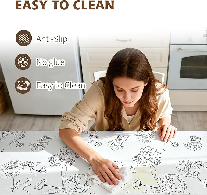 Shelf Liners for Kitchen Cabinets 12in x 20FT Non Adhesive Drawer Liner Black and White Floral Thickened Shelf Liner Paper Strong Non-Slip Easy to Clean for Tool Box with Knife and Tape Measure - Image 4