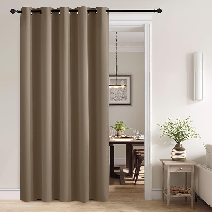RYB HOME Mocha Total Blackout Curtains for Bedroom, Wide Thermal Insulated Privacy Curtains for Sliding Glass Doors/Patio Door/Living Room/Open Closet, Room Divider Panel, W70 x L84, 1 Panel by RYBHOME