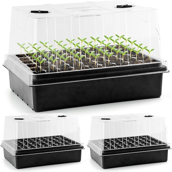 Heavy Duty Seed Starter Trays with 5'' Tall Humidity Domes & 2.75'' Deep Cells – 3-Pack (162 Cells Total) Reusable Plant Germination Kit, Durable Plastic Seedling Trays for Herbs, Vegetables by RooTrimmer