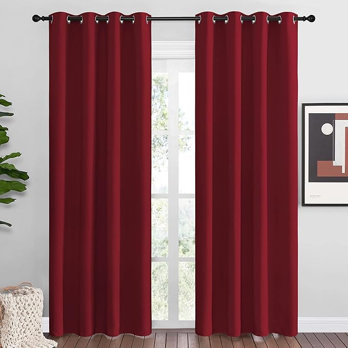 NICETOWN Christmas Burgundy Blackout Curtains Grommet - Home Decorations Thermal Insulated Solid Grommet Top Blackout Living Room Panels/Drapes for Gift (1 Pair, 55 x 86 inches, Red) by NICETOWN