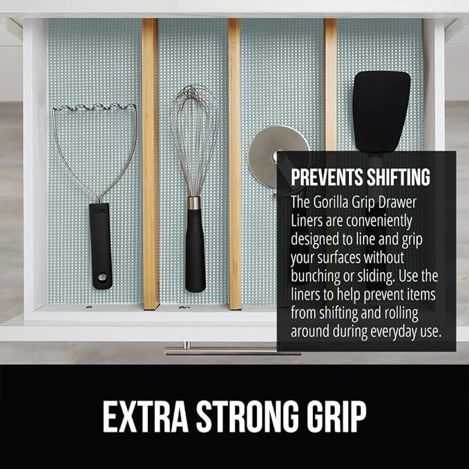 GORILLA GRIP powerGRIP Drawer Shelf and Cabinet Liner, Thick Strong Hold, Non-Adhesive Liners Protect Kitchen Cabinets and Cupboard, Bathroom Drawers, Easy Install, Breathable Mat, 17.5" x10' Spa Blue - Image 3