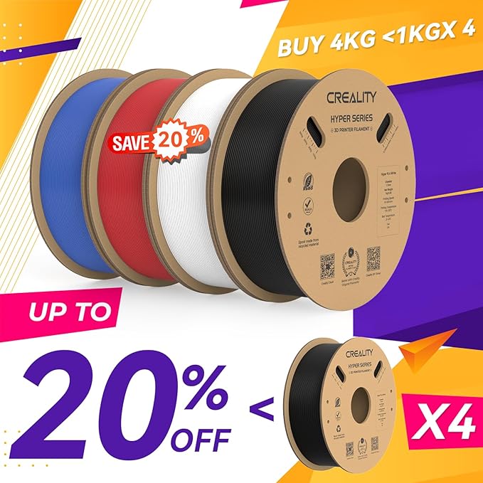 Creality Hyper PLA Filament 1.75mm, 30-600mm/s High Speed 3D Printer Filament, Dimensional Accuracy +/-0.02mm, Fit Most FDM 3D Printers, 4 Pack 1kg Spool(2.2lbs), Black & White & Blue & Red - Image 2