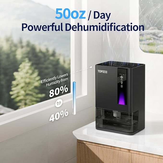 Dehumidifiers for Home, Dehumidifier for Bedroom Bathroom Basement with Auto Shut Off, Dual-Semiconductor Quiet Dehumidifier, Black - Image 2
