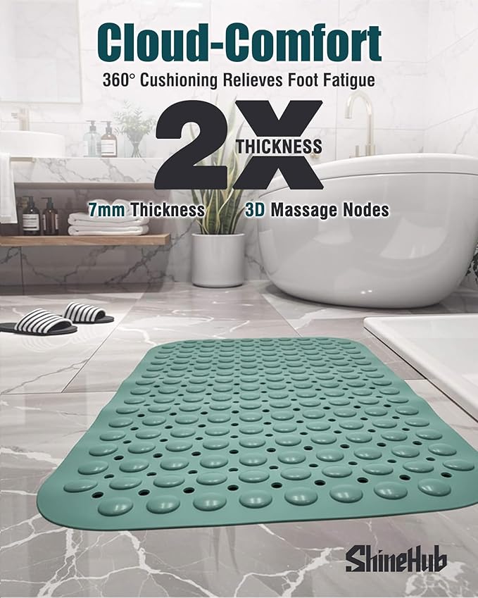 Heavy Duty TPE Bathtub Mat - 166 Suction Cups Non-Slip Shower Mat with Drainage Holes - Durable in-Stall Bath Mat for Daily Use - 28x16 Inches, Smoke Pine Green - Image 3
