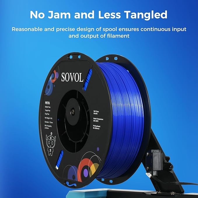 Sovol 3D Printer PETG Filament 1.75mm 1KG (2.2lbs), High Precision, Strong Toughness, Wiring Tightness, Dimensional Accuracy +/- 0.03 mm, 3D Printing PETG Filaments, Blue - Image 5