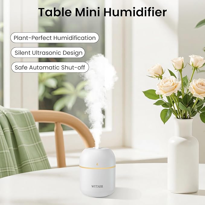 Portable Small Humidifier, WUTAER USB Personal Desktop Humidifier for Car, Office Room, Bedroom, Auto Shut-Off, 2 Mist Modes, Super Quiet(220ml, White) - Image 3