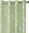 BUHUA Blackout Curtains Silver Foil Print Flower Vine Grommet Drapes, Room Darkening Thermal Insulated Curtains, Noise Reducing Curtain for Bedroom, Grass Green, 52Wx72L, 2 Panels by BUHUA