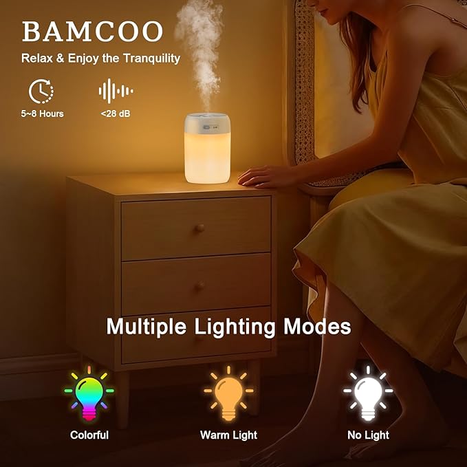 Portable Small Humidifier, 650ml Colorful Mini Humidifier for Bedroom, Office Desktop, Baby Room, Plants, Cool Mist Humidifiers(White) - Image 2