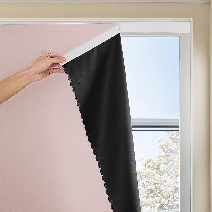 Autohesion Curtains for Windows,Bedroom Blackout Curtains for - Thermal Lnsulated No Drill Curtains Room Darkening Black Small Drapes, JILRON,(1 Panels,35Wx48L inch-Tender Pink) by JILRON
