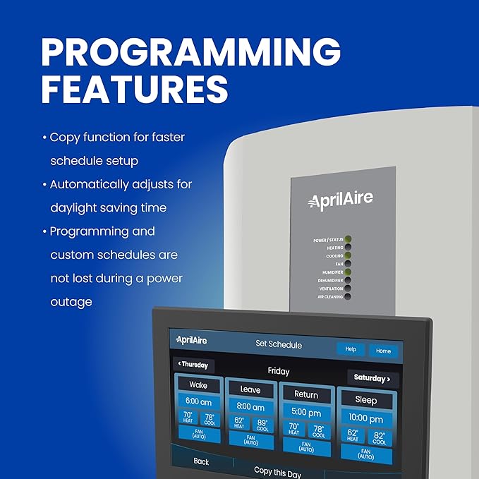 AprilAire 8920W Wi-Fi Programmable Color Touchscreen Thermostat with IAQ Control; Amazon Alexa and Google Assistant Compatible - Image 2
