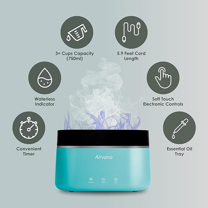 AquaFlame Ultrasonic Humidifier (.75L / .20 Gal) - Vibration Technology Humidifier with Essential Oil Diffuser – Tabletop Design for Personal Use, Dorm Rooms, & Desks - Sage - Image 3