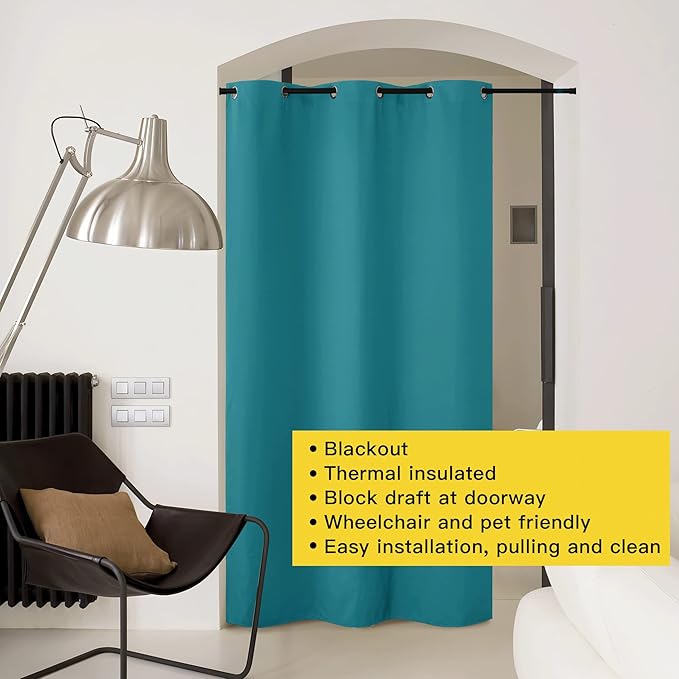 NICETOWN Door Screen Cover for Air Conditioner Room, Insulated Faux Accordion Door, Privacy Draft Keep Heat Out Bedroom Kitchen Drape for Doorway (Peacock Blue, 1 Panel, 5ft Wide x 7ft Long) - Image 8