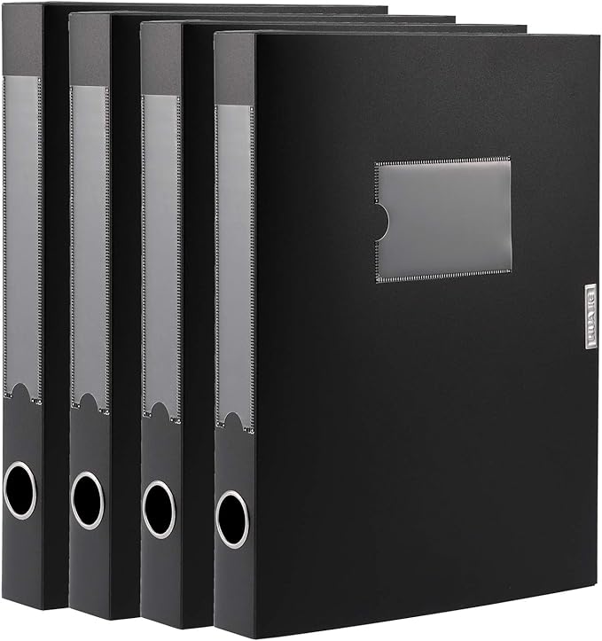 A4 Storage File Boxes Plastic Archives Cases with Lid, File Folder Organizer Document Filing Box for Office, Letter Size Paper,31×4×24 cm, Black(Pack of 4) by HUA+JIE