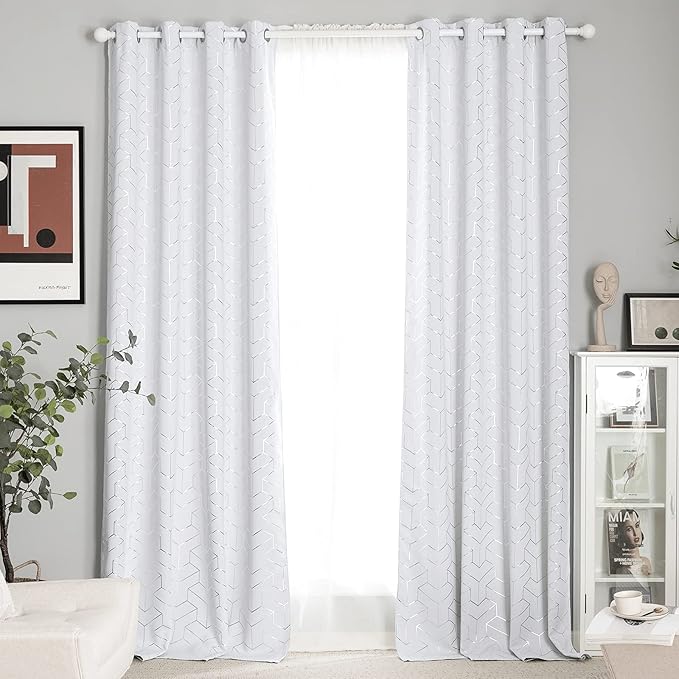 NICETOWN Greyish White Curtain Panels - Room Darkening Window Treatment Thermal Insulated Grommet Room Darkening Curtains/Panels/Drapes for Bedroom (2 Panels, 52W by 63L, Greyish White) - Image 4