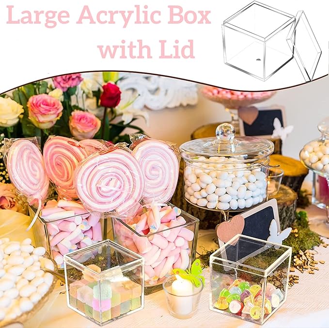 Acrylic Box Clear Display Boxes with Lids 4.73x4.73x4.73Inch Plastic Square Containers, Decorative Boxes Large Acrylic Storage Boxes for Collectibles,Wedding, Valentine's Day Party, Treats, Jewelry - Image 3