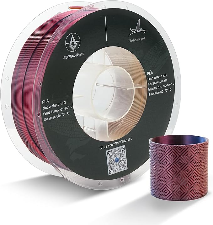 PLA 3D Printer Filament, Triple Color Silk PLA Filament, Dimensional Accuracy +/- 0.02 mm, 1 kg Spool(2.2lbs), 1.75 mm, Red Gold Black by ABCWavePrint