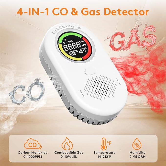 2 Pack 4-in-1 Carbon Monoxide Detectors Plug in & Natural Gas Leak Detector with Voice Broadcast, Dual Sensor CO Detector with Temp and Humidity, Portable LCD CO & Gas Alarm for Home Travel RV - Image 3