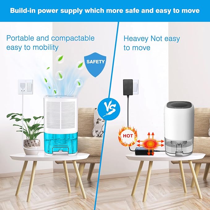 Dehumidifier 68oz(2000ml) Small Dehumidifier with Drain Hose for Up to 650 sq.ft Ultra Quiet Mini Portable Air for Home Basements Bathroom Bedroom Closet Kitchen RV - Image 4