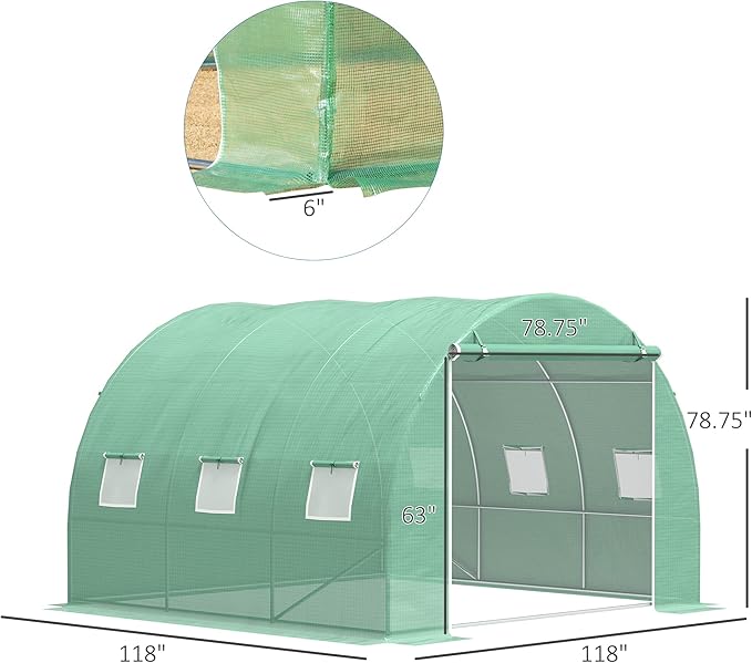 Walk-in Hoop Greenhouse for Tropical Plants, 10’x10’x6.5’ High Peak Design with PE Cover & Zippered Vents to Control Humidity & Heat, Green Steel Frame - Image 3