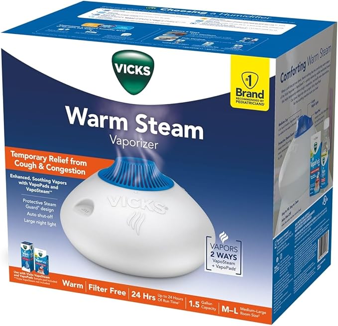 Vicks Warm Steam Vaporizer & Humidifier 1.5 Gallon Tank for Small and Medium Rooms, Night Light, Works with VapoPads and VapoSteam - Image 10