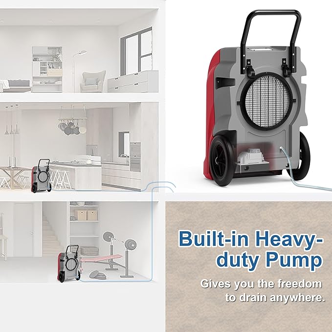 AlorAir 270 Pints Commercial Dehumidifiers for Large Room or Basements, Industrial Large Dehumidifier with Pump and Drain Hose, Dehumidifiers with Smart Wi-Fi, 5 Years Warranty, Red - Image 4