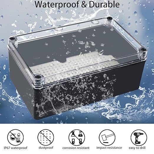 Junction Box,IP67 Waterproof ABS Black Project Box Clear Cover with Mounting Plate Electrical Box Enclosure for Outside Electronics 9.8 x 5.9 x 3.9inch(250x150x100mm) - Image 2