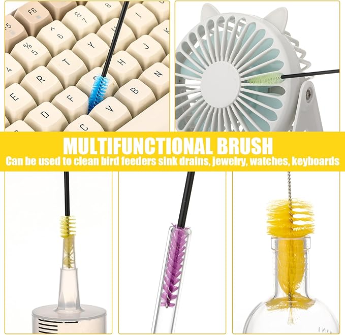 Hummingbird Feeder Cleaning Brush 19 Pieces 3 Size Mini Nylon Double Headed 2 in 1 Hummingbird Brush Hard to Reach Places Tiny Cleaning Kit(Yellow) - Image 3