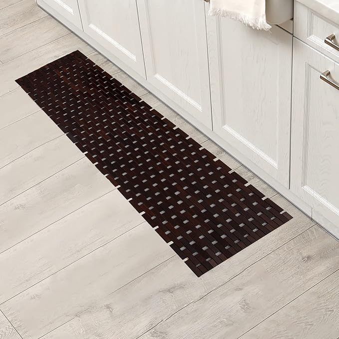 Bath Mat Bathroom Runner Long Large Rugs Floor Wood Shower Bathtub Waterproof Non Slip Accessories 16x48 Inch Easy to Clean, Brown, 1 pc - Image 6