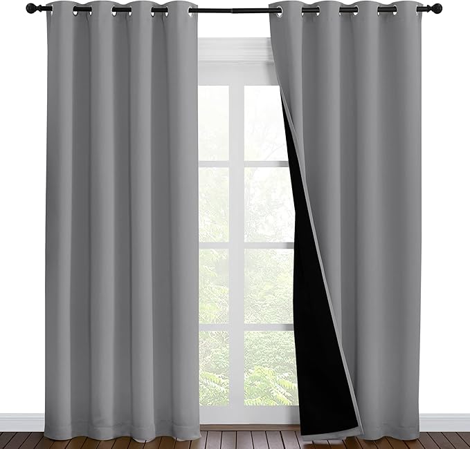 NICETOWN Full Shade Curtain Panels, Pair of Energy Smart & Noise Blocking Out Blackout Drapes for Dining Room Window, Thermal Insulated Guest Room Lined Window Dressing(Silver Grey, 55 x 86 inch) by NICETOWN