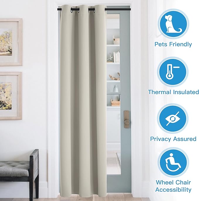 RYB HOME Temporary Doorway Curtains Blackout Privacy Room Divider Curtains Portable Drapes for Closet Wall Panel for Bedroom Living Room Dining Basement Window, W 60 x L 108 inches, Natural - Image 3