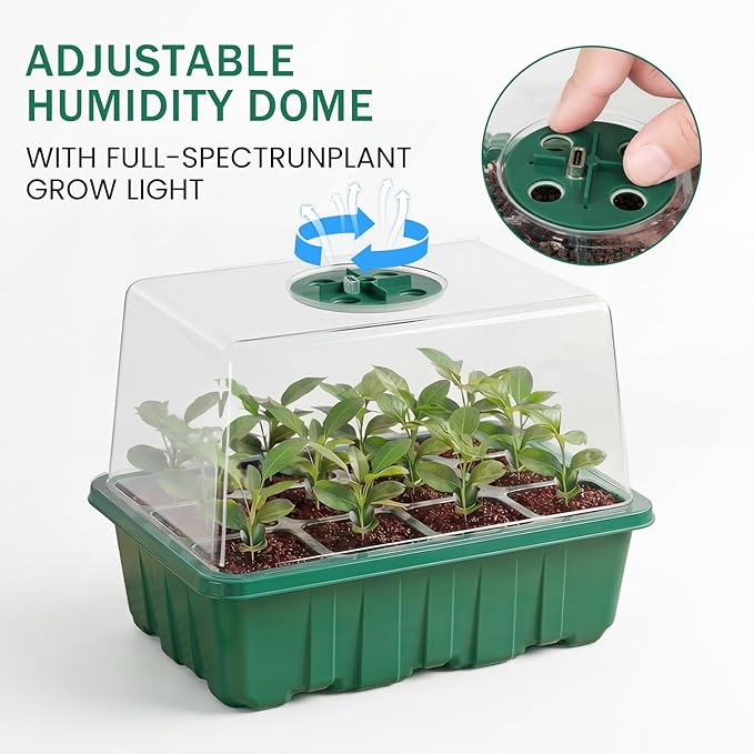 YAUNGEL Seed Starter Tray with Grow Light, 4 Pack Seed Starter Kit with Timing Controller Adjustable Brightness, Thicken Seedling Starter Trays with Humidity Domes Heightened Lids, Gift Box - Image 5