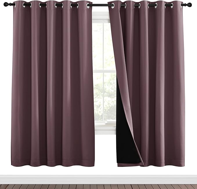 NICETOWN 100% Blackout Window Curtain Panels, Full Light Blocking Drapes with Black Liner for Nursery, 72-inch Drop Thermal Insulated Draperies (Dry Rose, 2 Pieces, 70-inch Wide Per Panel) - Image 2