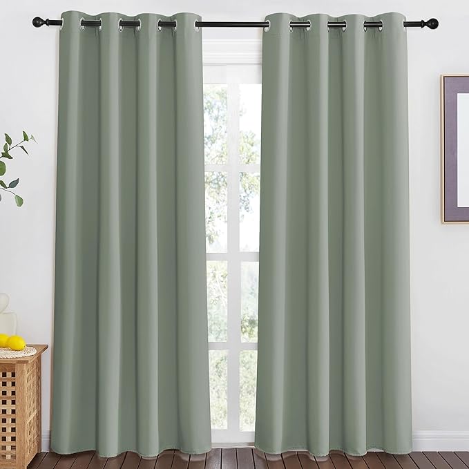NICETOWN Blackout Sage Green Curtain for Windows 80 inch Long - Thermal Insulated Solid Grommet Room Darkening Drape Sound Reducing for Bedroom/Living Room (1 Panel, W46 x L80) - Image 2