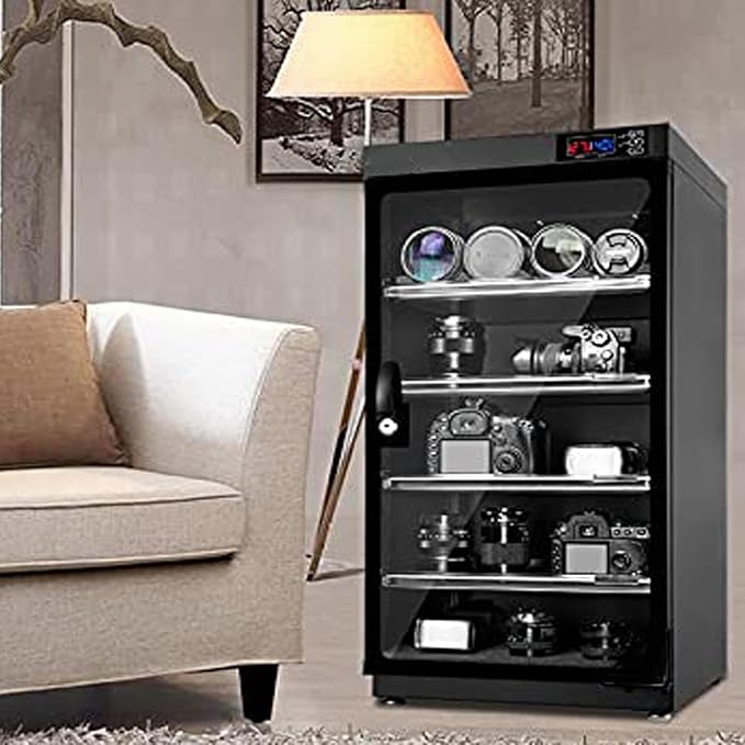 INTBUYING Camera Dry Cabinet 80L Electronic Dry Cabinet for Camera Lens Storage with Lock 4 Layers Intelligent Temperature Humidity LED Screen Noiseless - Image 4