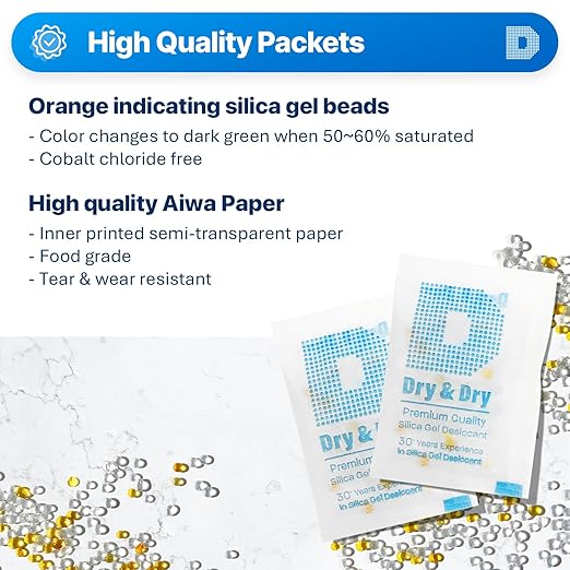 Dry & Dry 5 Gram [200 Packets] Orange Indicating Silica Gel Packets Desiccants - Food Safe Silica Packs, Silica Gel, Silica Packets, Desiccant Packs for Food Storage - Image 2